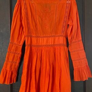 Free People Fiery Orange Lace Dress